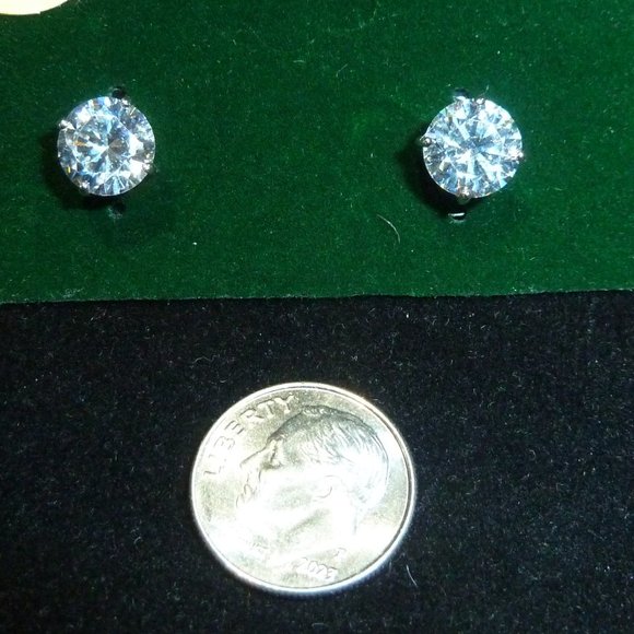 CZ Stud earrings look Real  Rhodium and stainless steel post for Allergy Free - Picture 1 of 1